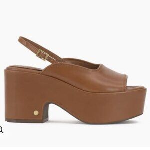 NEW VINCE CAMUTO Leather Elyse Slingback Platform Wedge Sandals  Walnut 367mn
